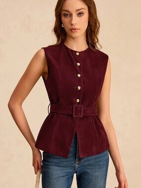 CoMMENSE Suede Effect Vest with Belt
SPU: OA250623029 Size Large NWT color Red